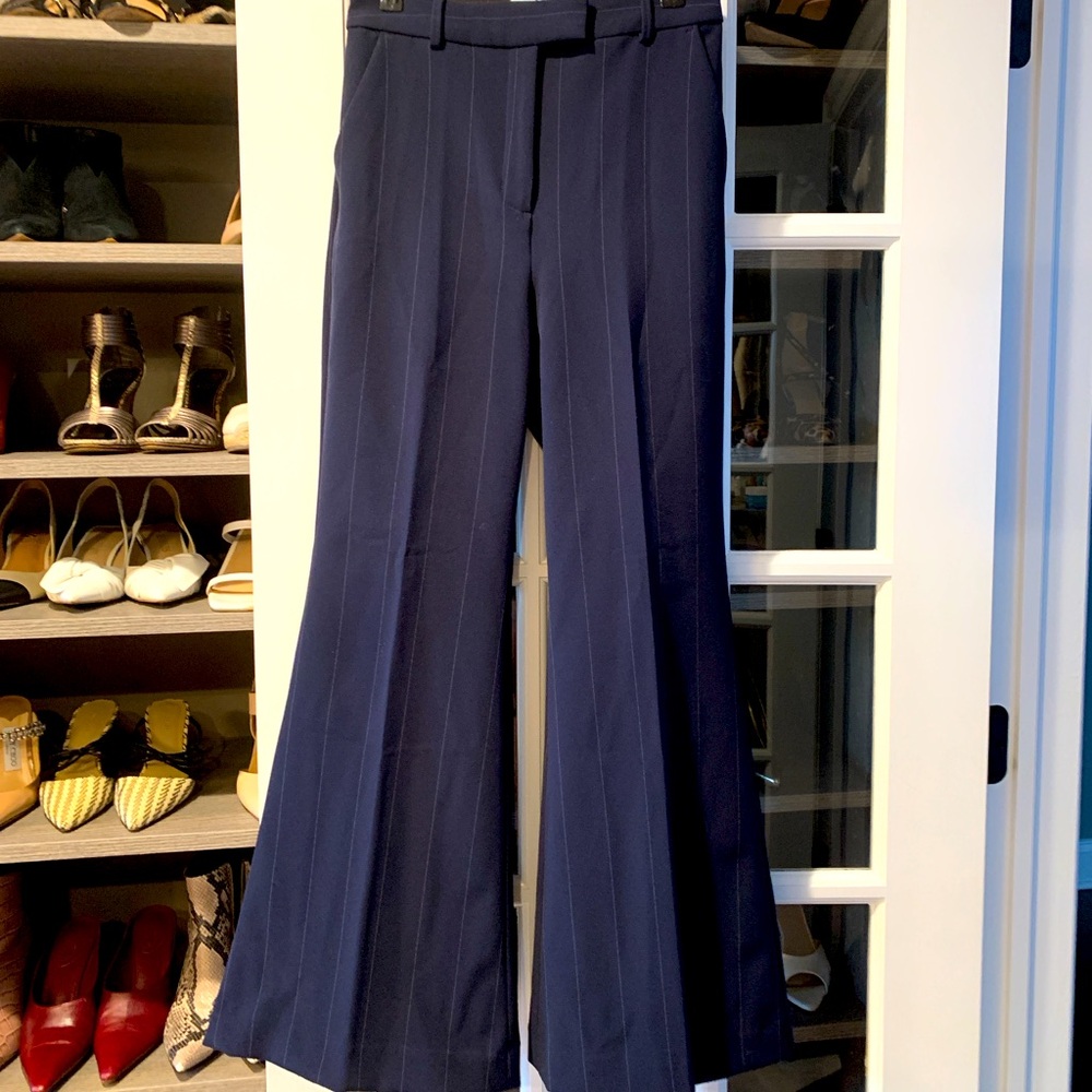 Express Flare Super High Rise Blue Pinstripe Trousers Size 4Short